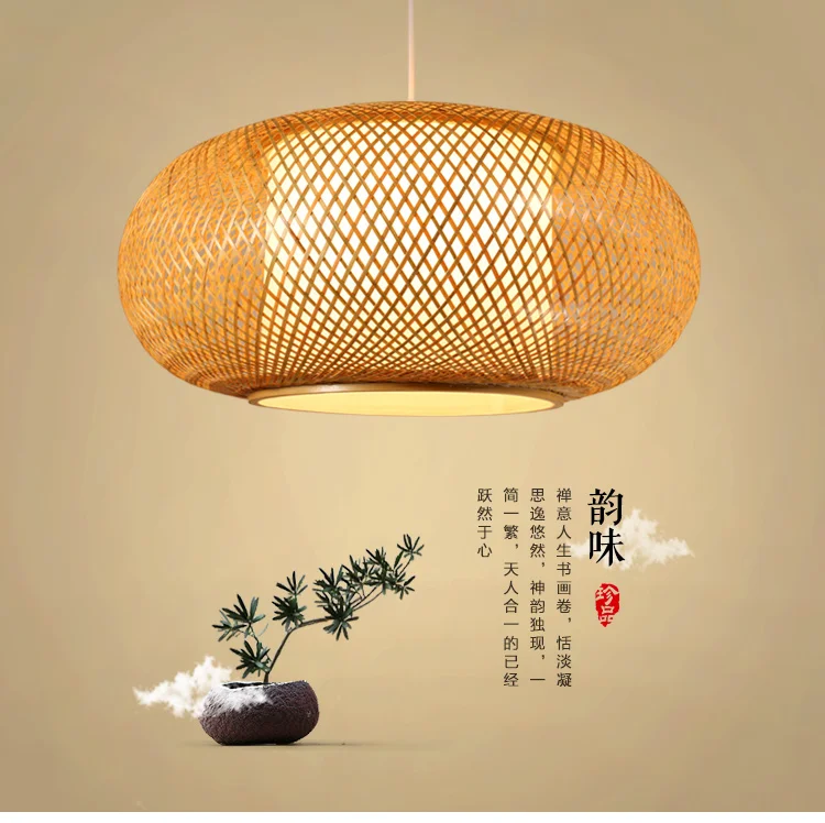 Круглый ручной вязки бамбука ротанга подвесной светильник шнур приспособление деревенский Азиатский японский стиль лампа для татами Luminaria обеденный стол
