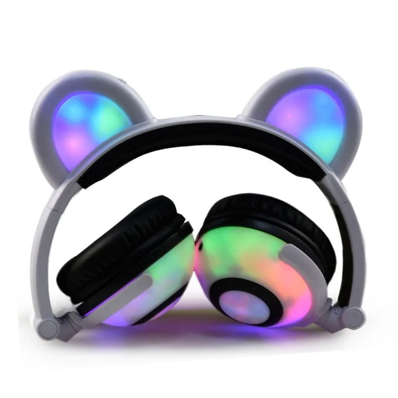 Foldable Bear Ear Recharging Headphones Panda Cosplay Gaming Headset With Glowing LED Light halloweeen gift for girls kids Phone