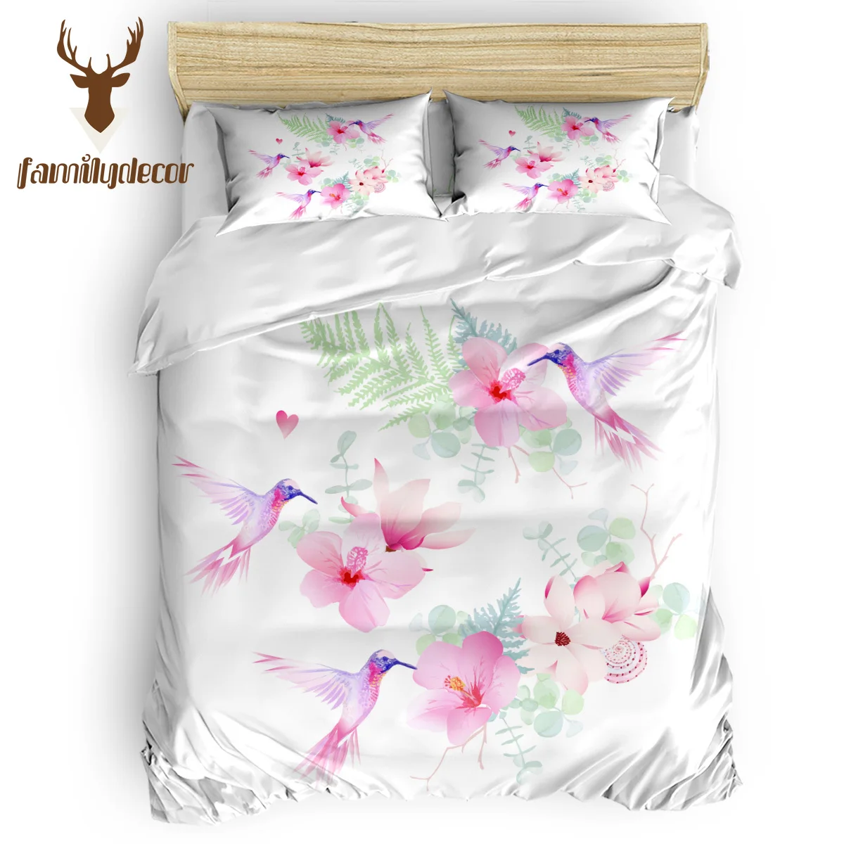 

FamilyDecor Delicate Tropical Flowers and Hummingbirds Bedding Set Luxury Comforter Bedding Sets 3D King Size Red Blue Cotton DH