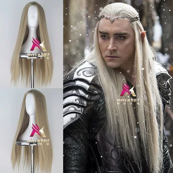

Mens The Hobbit Thranduil cosplay wig king of elf blonde long straight hair King Lee Pace golden wig costumes