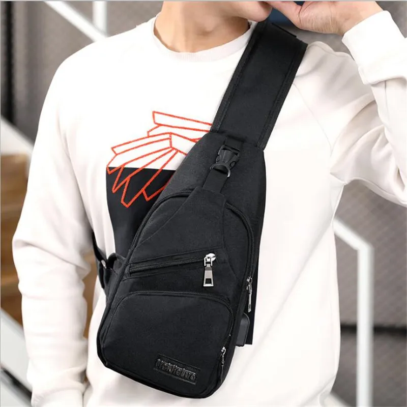 الذكور حقيبة كتف USB شحن Crossbody أكياس الرجال مكافحة سرقة الصدر حزمة المدرسة رحلة قصيرة رسل حقيبة واحدة حزام الظهر حقيبة