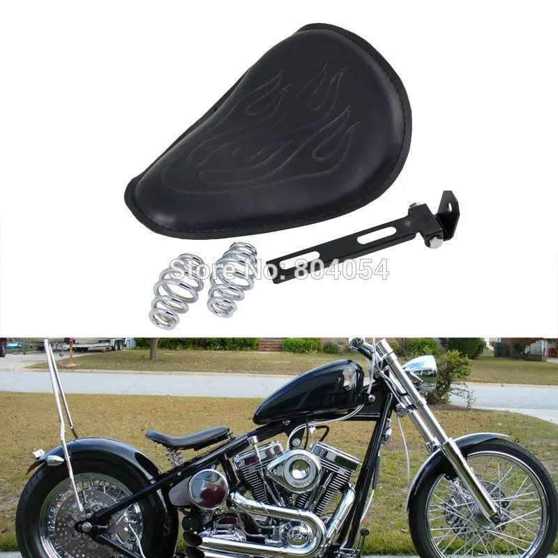 Flame Pattern Slim Solo Spring Seat For Harley Triumph Custom  Bobber CB SX650 Motorcycle  Leatheroid