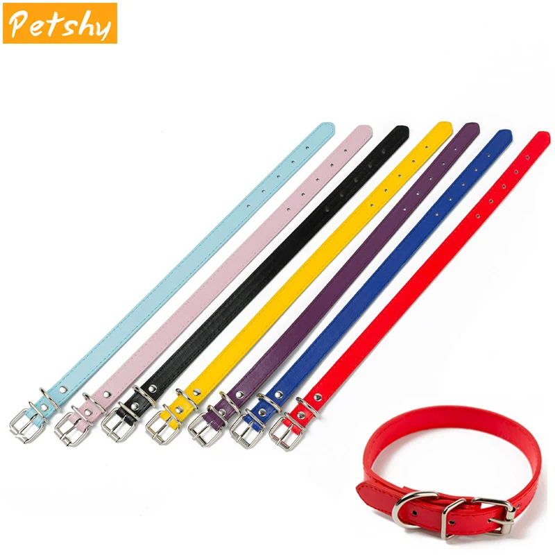 

Petshy PU Leather Pet Dog Collar Solid Soft Colorful Safe Adjustable Small Medium Large Dogs Cats Neck Strap