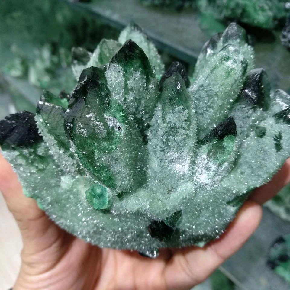 Natural Green Quartz Crystal Phantom Ghost Stone Specimens Polished Gemstone