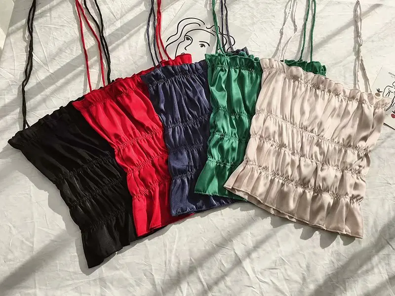 Винтажный сексуальный черный короткий топ женский Атласный топ Camis уличная корейская модная женская одежда 2019 ремень Галстуки cami Топ