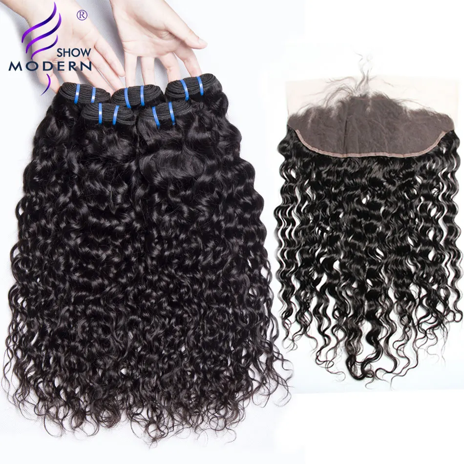 melhor Feixes de Onda de água Com Fechamento 3 Pacotes Brasileira Tecer Cabelo Não Remy Do Cabelo Humano Lace Frontal Encerramento Com Bundles 4 pcs