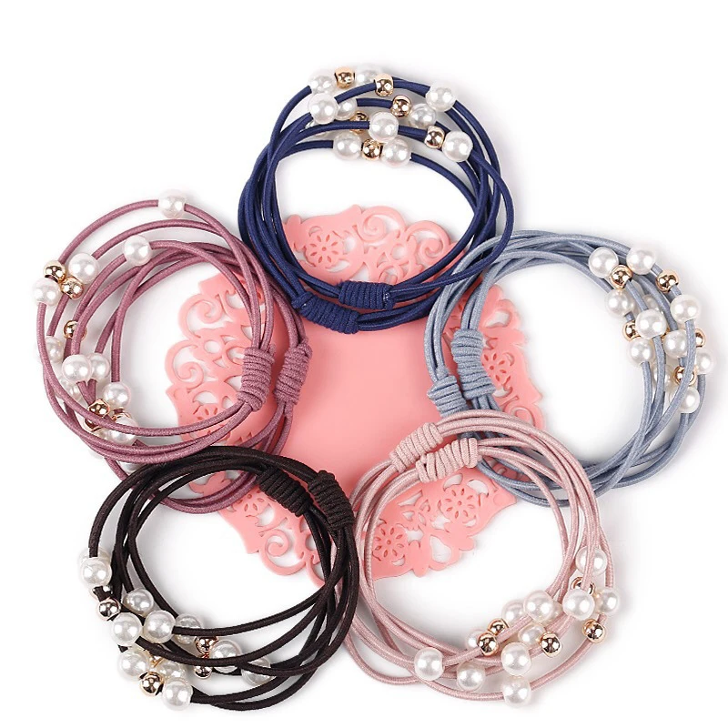

5 pcs/lot Women Fashion Elastic Hair Bands Pearl Rubber Band Simple Hair Ropes For Girl Gift Hair Accessories