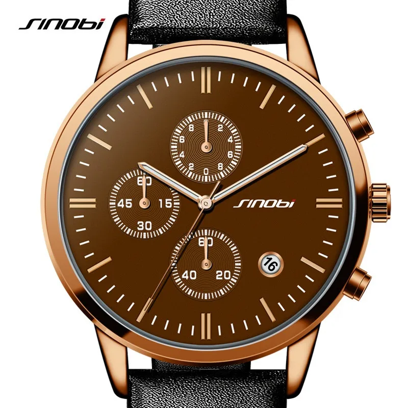 

Mens Watches Top Brand Luxury SINOBI Men Military Sport Luminous Wristwatch Chronograph Leather Quartz Watch relogio masculino