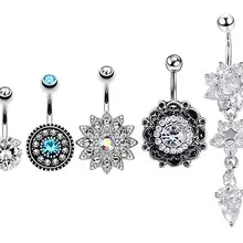 5 pcs 14G Нержавеющая сталь винт кольца для пупка для Для женщин девочек пирсинг в форме гантели пупка и присинг для тела Crystal Bell