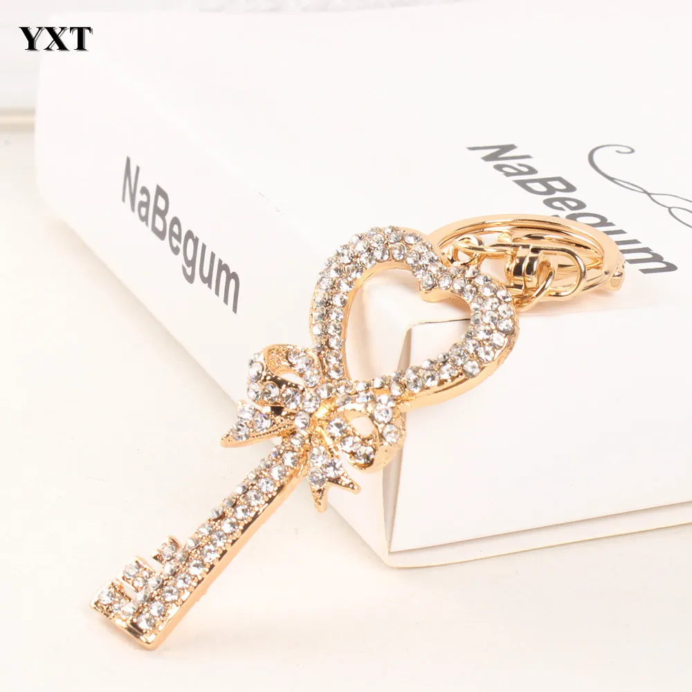 Exquisite Key Heart Butterfly Lovely Fashion Cute Rhinestone Crystal Pendent Keyring KeyChain Women Charm New Jewelry
