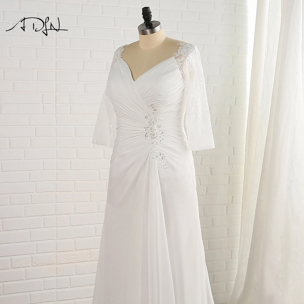 ADLN 2019 Плюс Размер свадебное платье с рукавами Vestido De Novia Robe De Mariage шифоновые Свадебные платья с накидкой на заказ