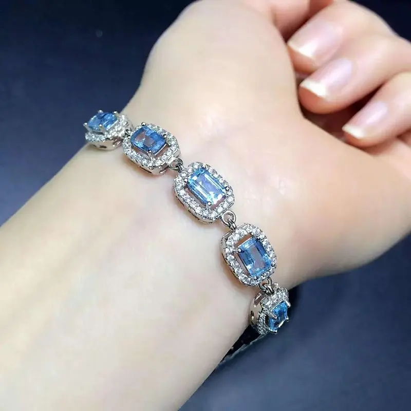 

2017 Real Qi Xuan_Free Mail Blue Stone Elegant Bracelets_S925 Solid Silver Fashion Blue Bracelets_Manufacturer Directly Sales