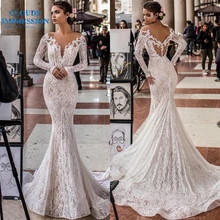 Сексуальное свадебное платье русалки с длинным рукавом кружевное свадебное платье с v-образным вырезом Vestido De Noiva размера плюс