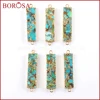 BOROSA 5/10PCS Gold Color Rectangle Copper Turquoises Connector Natural Blue Stone Double Charms Gems for Necklace Jewelry G1650 3