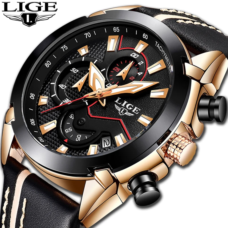 

2018 New LIGE Design Fashion Brand Watches Mens Leather Sport Date Chronograph Quartz Watch Male Gifts Clock Relogio Masculino