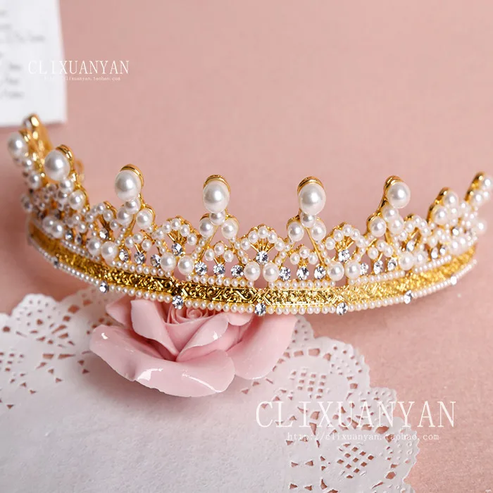 Pearl Bridal Crown Handmade Tiara Bride Headband Crystal Wedding Queen Crown C-L 