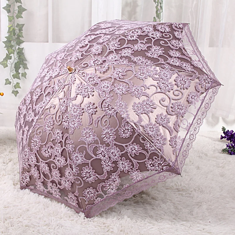 Кружевной Цветочный зонтик, два складных зонта, женский зонт от солнца и дождя, элегантный кружевной зонтик принцессы, зонты, инструменты для дождя для женщин