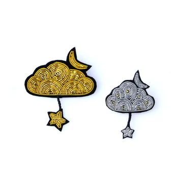 

DIY New 3D Hand embroidery badges gold Clouds / stars Embroiderd metal wire applique for Coat Trousers Bag Brooch