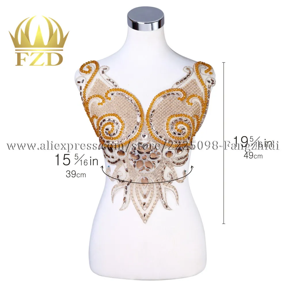 

5 Pcs Beaded Applique Bodice Rhinestone Stone Large Patches with Gauze for DIY Wedding Dress and Evening Dress Show Applique
