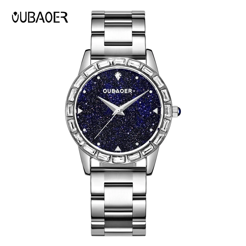 

OUBAOER Luxury Quartz Watch Women Diamond Full Stainless Steel Bracelet Ladies Watches Starry Sky Dial Clock Wristwatches OB2017
