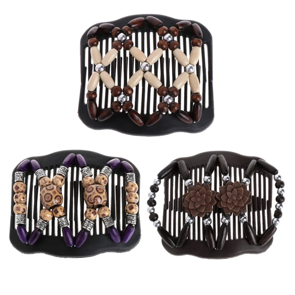 Easy Magic Wood Beads Double Hair Comb Clip Stretchy Women cliphair comb cliphair