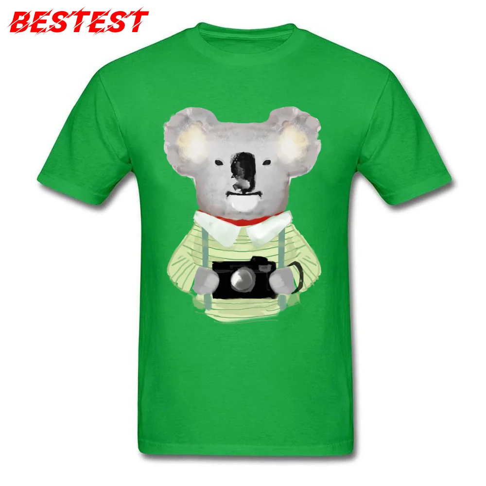 2018 Fashion Adult T Shirt Round Collar Short Sleeve 100% Cotton Funny Tops T Shirt Gift Tops & Tees Drop Shipping Koala bear in clothes watercolor animal art green
