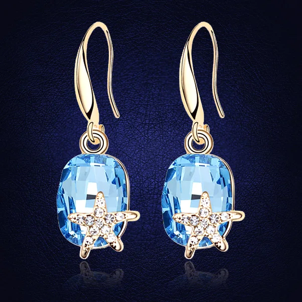

Trendy Crystal From Swarovski Earrings For Women Elegant Gold Color Starfish Wedding Jewelry Lady 2018 Crystal Earrings