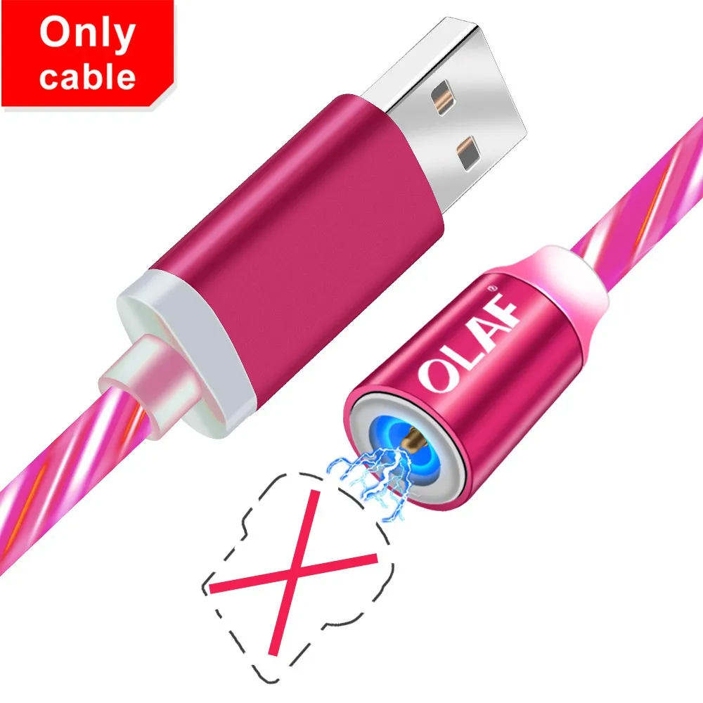 Олаф сверкающий Блестящий Магнитный кабель для быстрой зарядки светодиодный кабель микротипа для Iphone 7 8 Plus X XR XS Max для Xiaomi Redmi Note 7 - Цвет: Only Red Cable