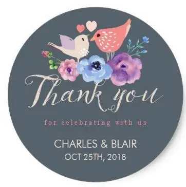 

1.5inch Sweet Love Bird Flower Thank You Wedding Sticker