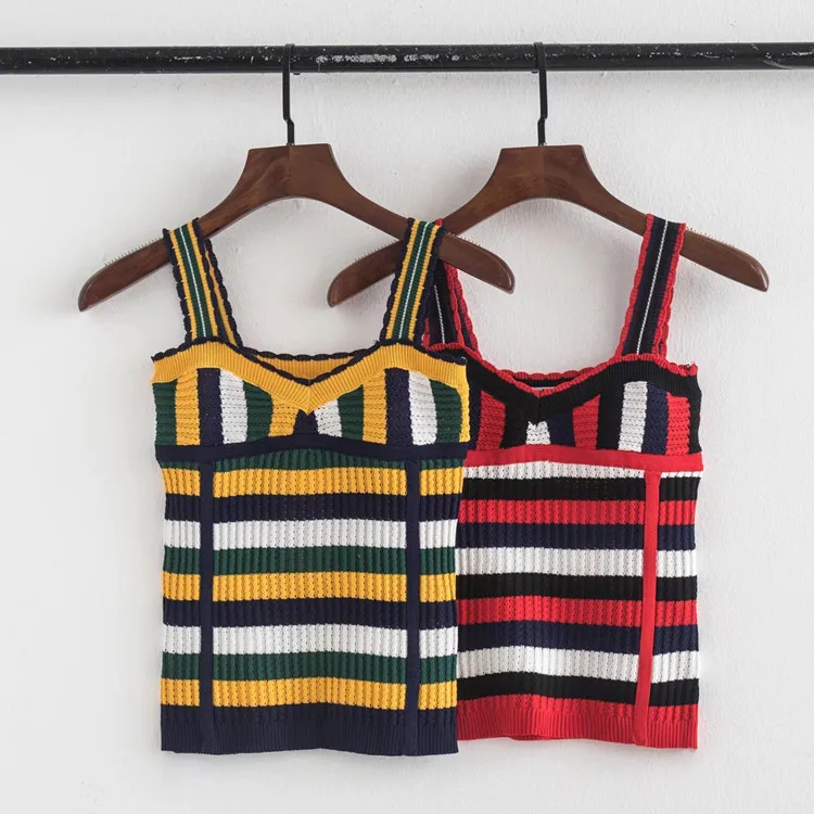 

2009 Summer New Retro Crochet Irregular Stripe Suspension Belt Hollow-out Bottom vest