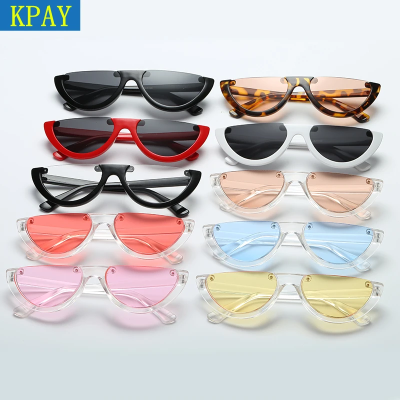 KPAY 2019 Cool Semi Rimless Narrow Frame Lady Cat Eye Sunglasses Women Personality Fashion Sun Glasses Female Colorful UV400