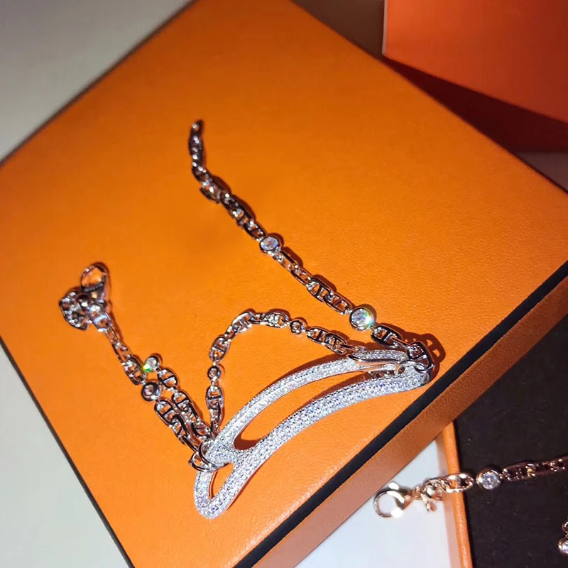 

High Quality Pure 925 Sterling Silver Jewelry For Women Big Pin Bracelet Lock Chain Bracelet 925 Silver Party Pin Bangle Jewelry