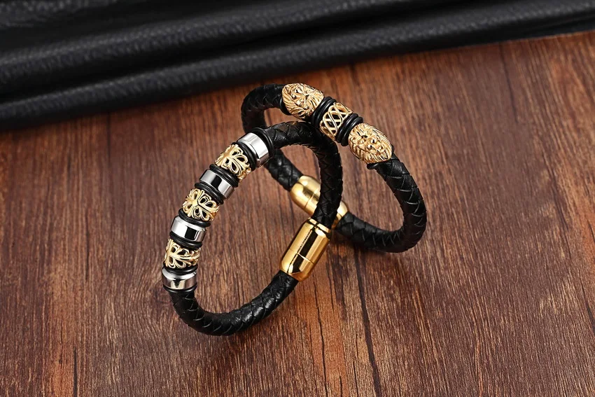 Titanium Steel Leather Rope Men's Bracelet Image 4