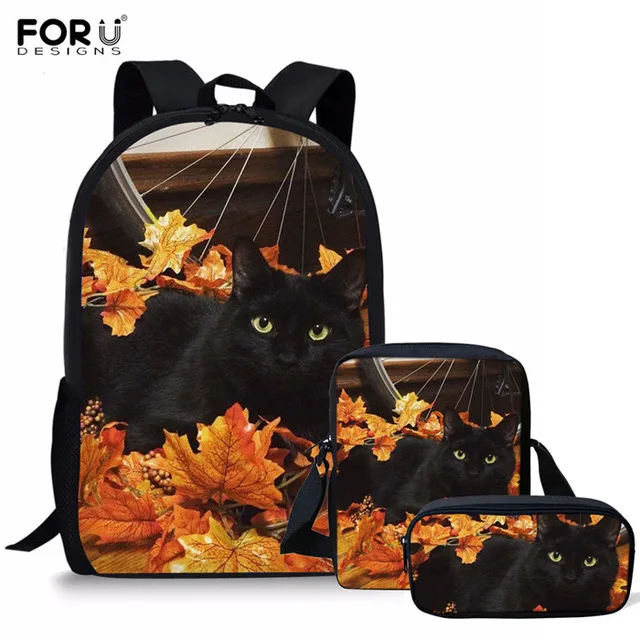 FORUDESIGNS/3 шт./компл. школьные сумки для девочек милые черная кошка печать детский ортопедический Рюкзак Детские книжные сумки Mochila Infantil - Цвет: RH0358C-E-K