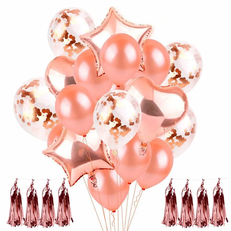 

Mixed Rose Gold Birthday Bride to be Banner 18inch Heart Star Helium Balloon Birthday Wedding Party Foil Tassel Decoration Set