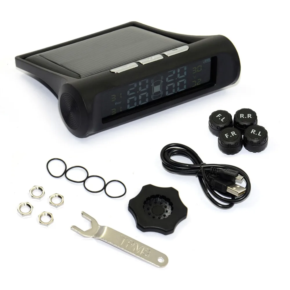 

NEW TPMS Car-detector Tire Pressure Monitoring System Solar Energy Display 4 External Sensor Auto Alarm System Diagnostic tool