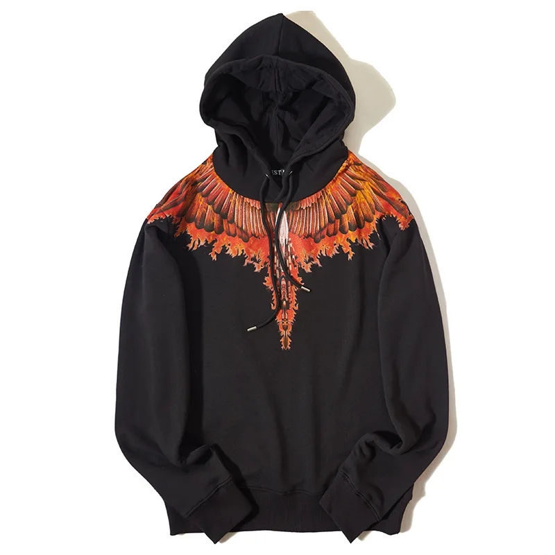 

New 19ss Men Red Feather Wing Fire Hoodies Hoody hooded Sweatshirts velvet Cotton Drake Thick Fleece Street Hip hop #H1