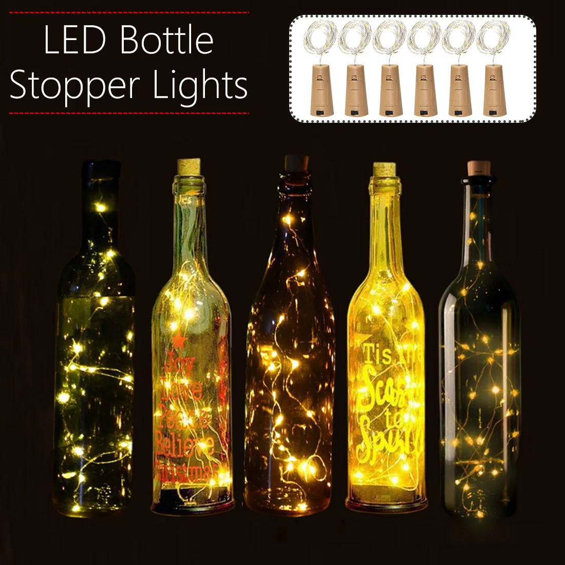 

DIY Christmas String Lights 6pcs String Light With Bottle Stopper 2M 20 LED Wine Bottle Lights Cork Battery Powered Garland