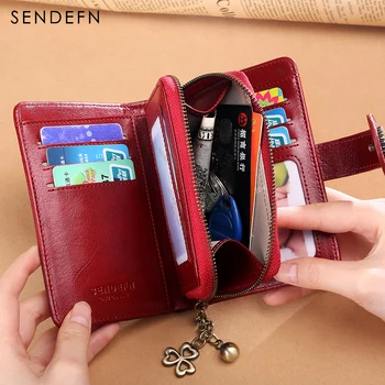 

SENDEFN fashion women wallets split leather zipper hasp purse retro female card holder wallet with coin pocket