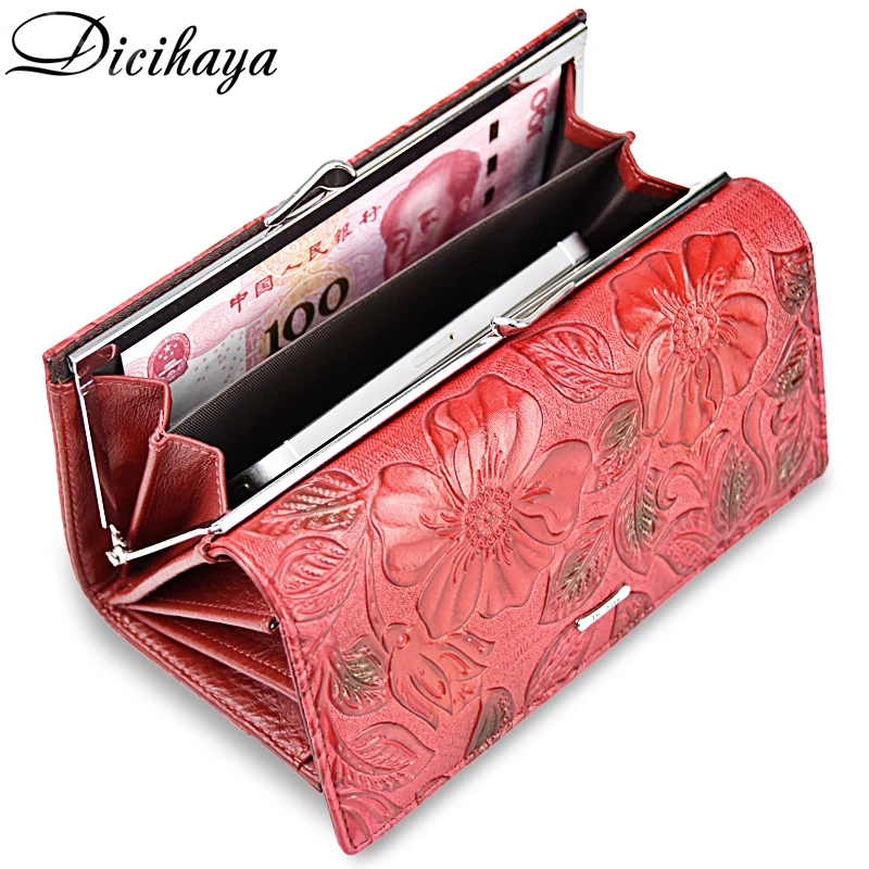DICIHAYA Genuine Leather Women Wallet Luxury Brand Design High Quality Fashion Women Purse Card Holder Long Clutch bag phone bag