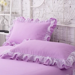 Korean Style Lace Pillow Cover Set - Elegant Solid Color Princess Bedding in White, Blue, or Purple (48x74cm) - Only pillow cose x2 (Purple)