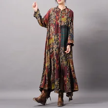 Johnature женское винтажное шелковое платье-рубашка высокого качества в стиле пэчворк с цветочным принтом и длинным рукавом весеннее китайское женское платье на пуговицах