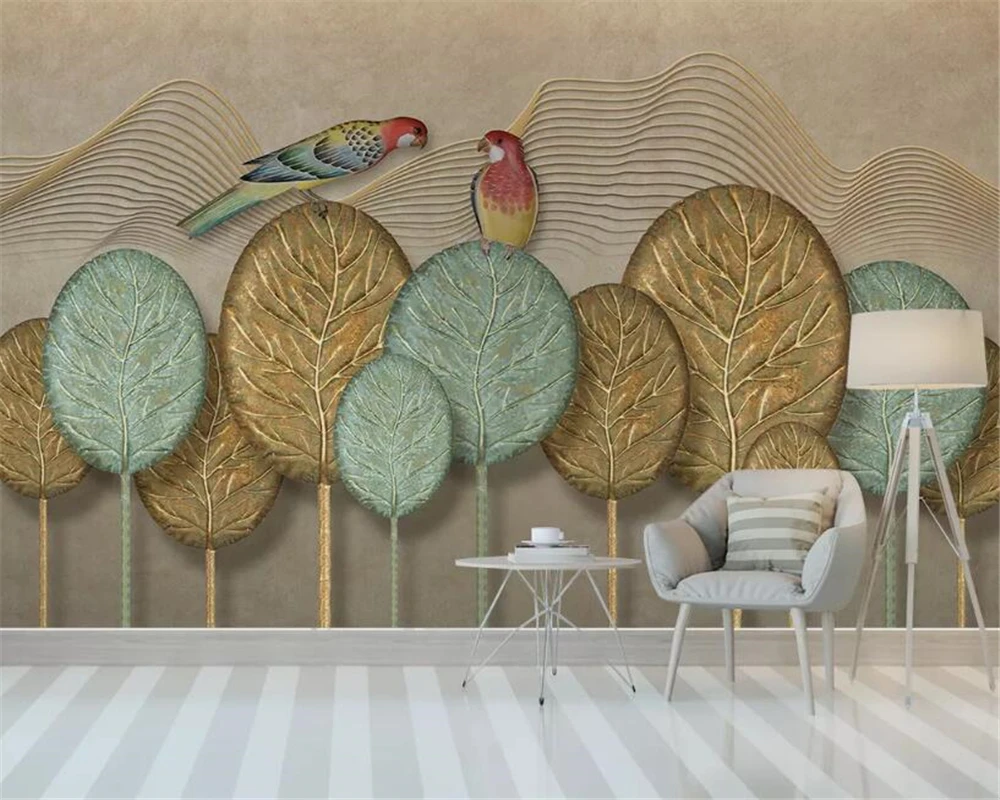 Beibehang пользовательские 3d обои современный абстрактный Ручная роспись Золотые листья лес птица отель гостиной настенные Стикеры 3d обои