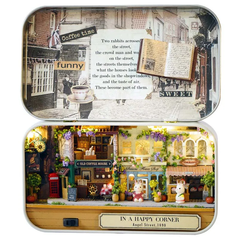 3D Wooden DIY Handmade Box Theatre Dollhouse Miniature Box In A Happy Corner Cute Mini Doll House Assemble Kits Gift Toys