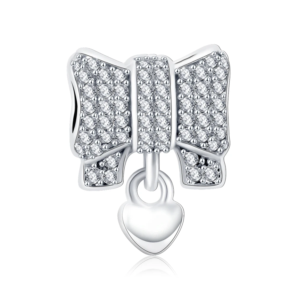 

Suplush Dazzling CZ Bowknot Heart Charm Beads Fit Original Bracelet 925 Sterling Silver Beads Jewelry Accessories Gift PSMB0541