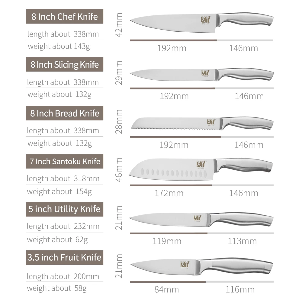 

XYj Chef Knife Stainless Steel Kitchen Knives Set Fruit Utility Santoku Chef Slicing Bread Knife Accessories Set Cooking Tools