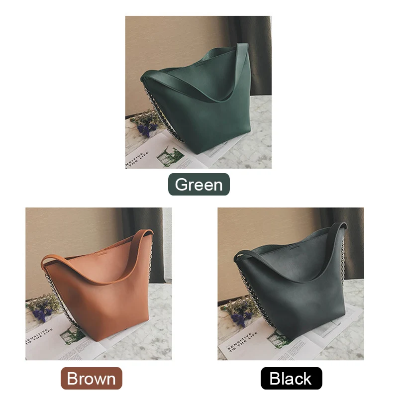 

2 Pcs Woman Composite Bucket Bag PU Leather Metal Chain Handbag Lady Girl Travel Shoulder Bags KA-BEST