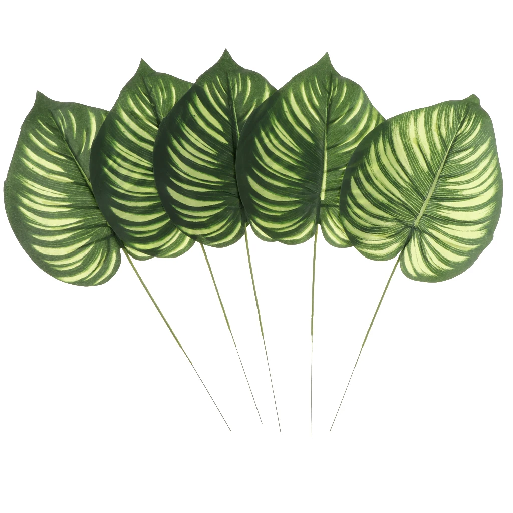 Pack of 5pcs Tropical Foliage Large Green Leaf Leaves, for Home Garden Decoration