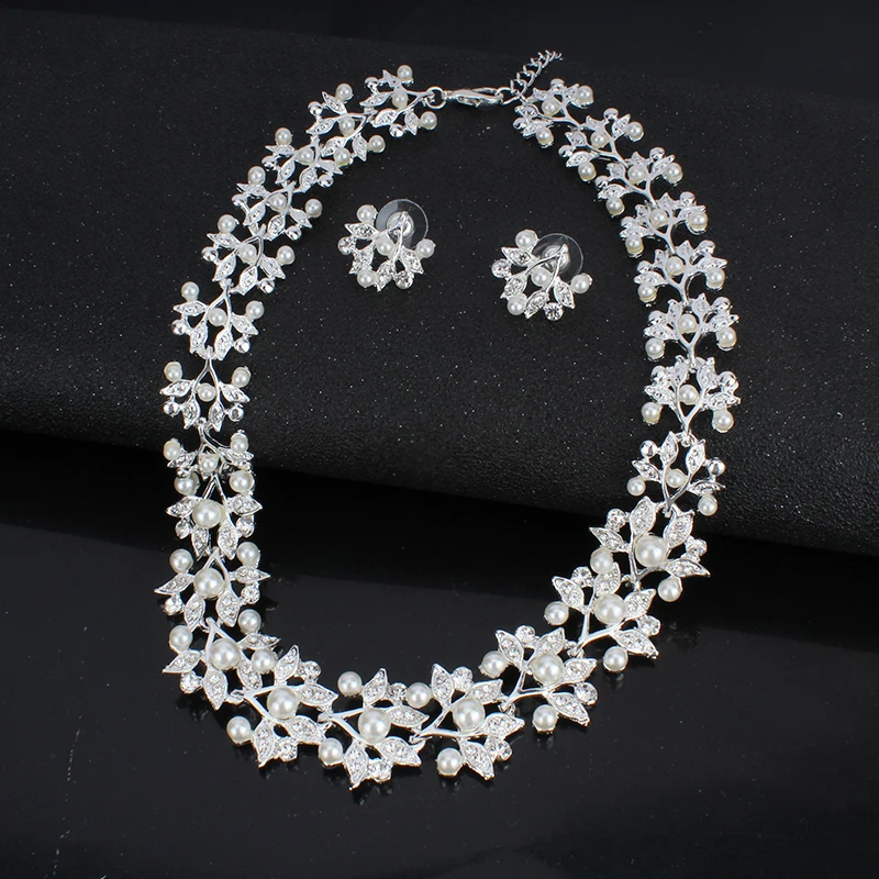 Jiayijiaduo имитация жемчуга ожерелье серьги серебряный цвет набор украшений для женщин свадебное платье аксессуары NE+ EA