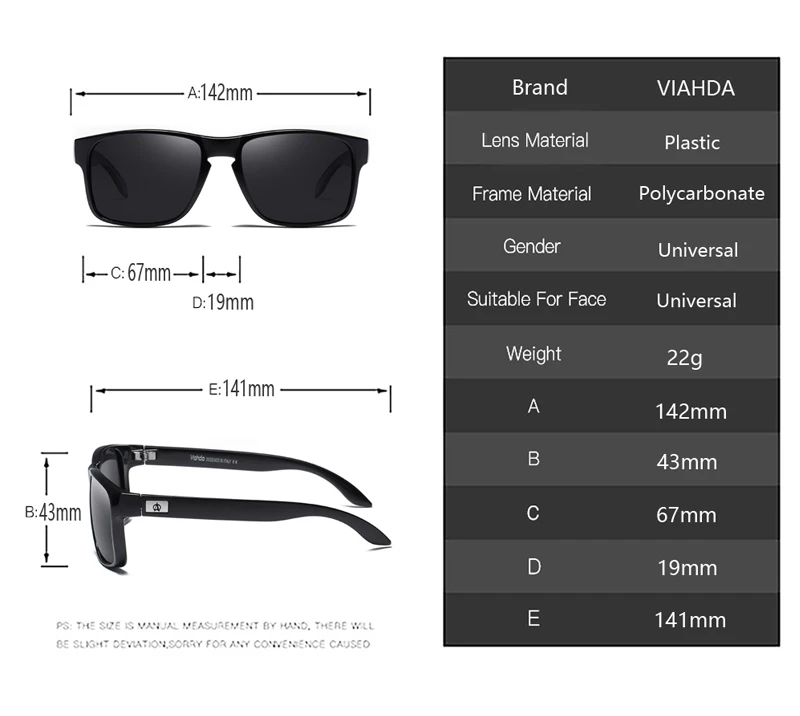 VIAHDA Polarized Sunglasses For Men Driving Fashion Brand Desinger Sun Glasses For Men Women Square Mirror